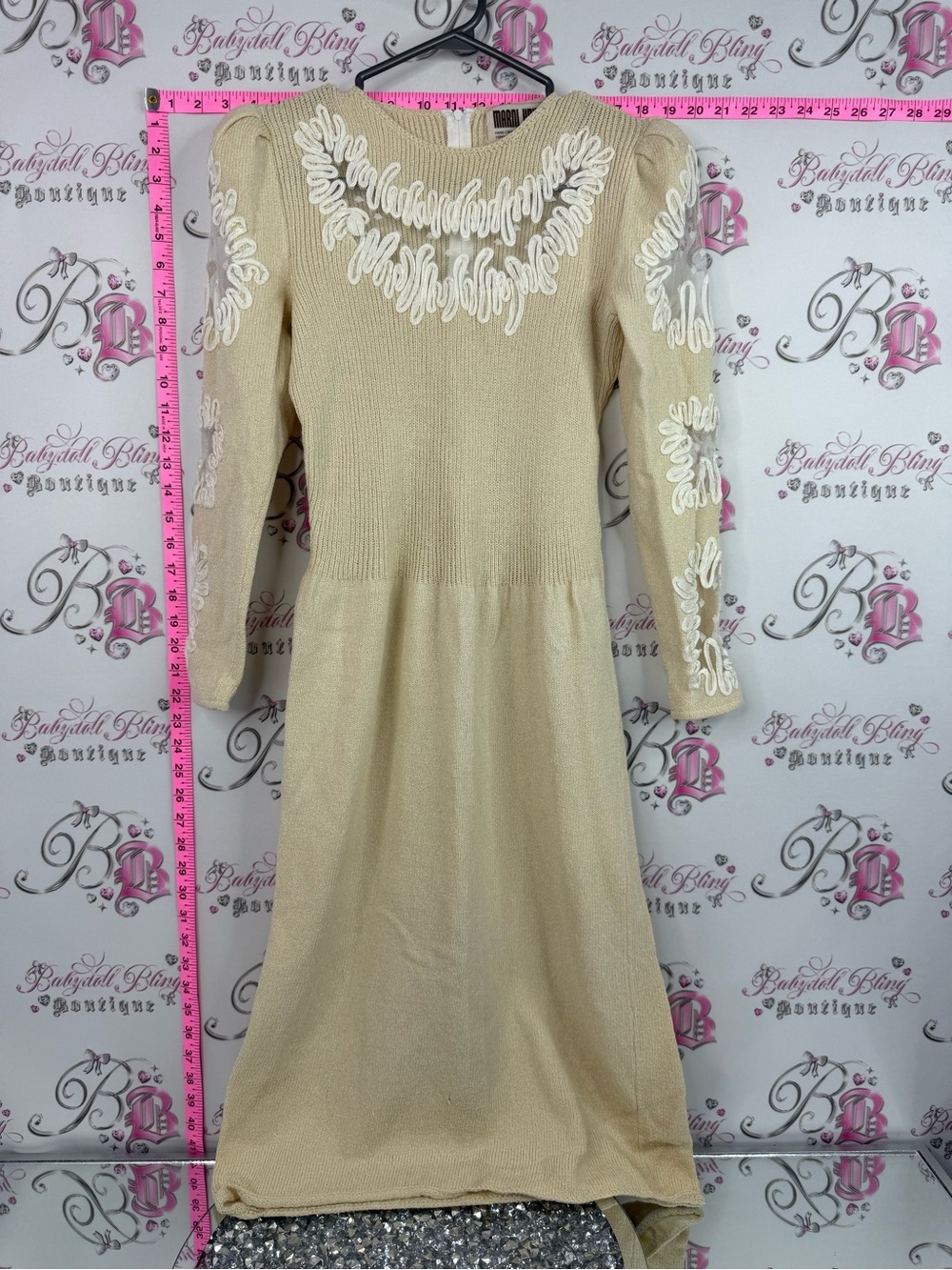 Marni knits dress Cream Long-Sleeve Embroidered Knit Midi Dress vintage